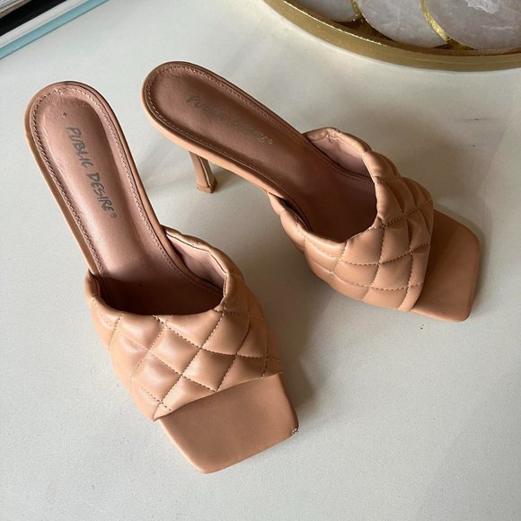 Nude Square Toe Slip on Heeled Mules - Picture 3 of 4